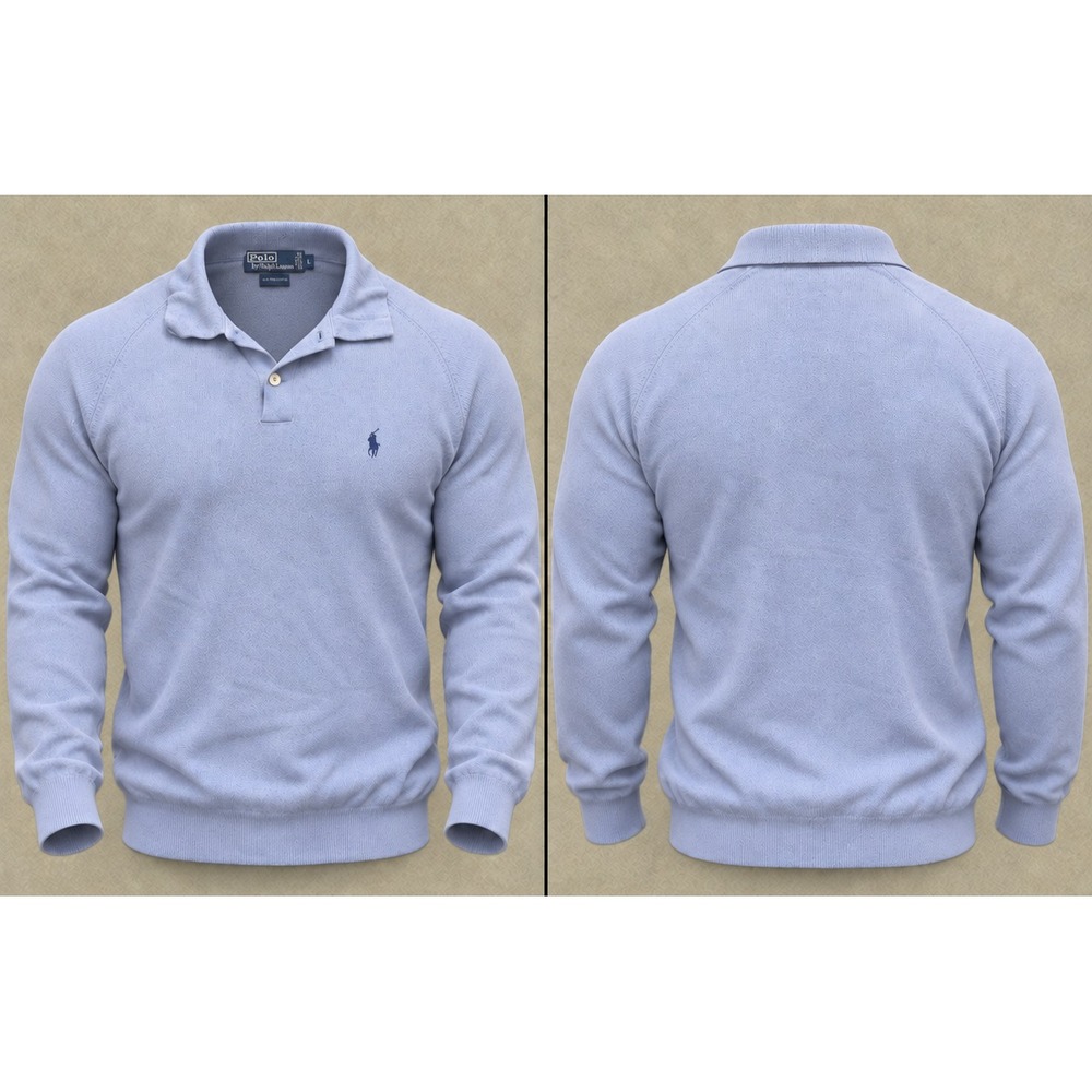 Vintage Polo Ralph Lauren Sweater Mens L Blue Pima Cotton Long Sleeve Knit Polo
